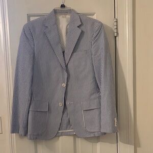 JCPenney Navy and White Striped Seersucker Blazer